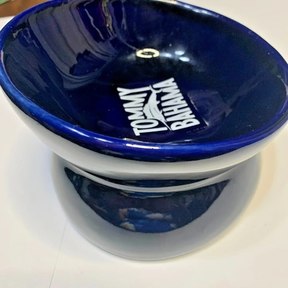 Tommy Bahama Small Pet Bowl Dish Raised Elevated Small Stonewear Cobalt‎ Blue